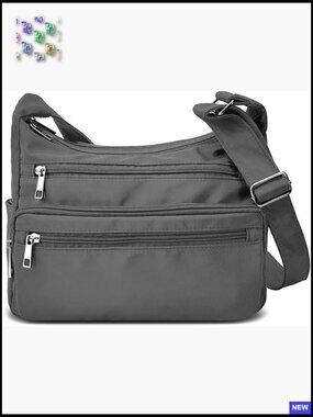 Lightweight Nylon Crossbody Bag Multi Pocket Travel Handbag Adjustable Strap